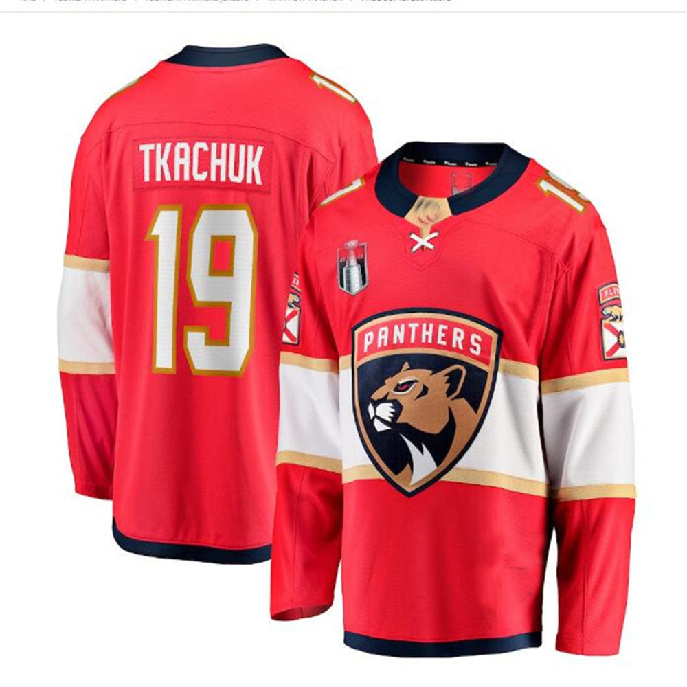F.Panthers #19 Matthew Tkachuk Fanatics Branded 2023 Stanley Cup Final Home Breakaway Player Jersey - Red Stitched American Hockey Jersey UNEC