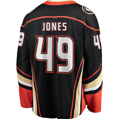 A.Ducks #49 Max Jones Fanatics Branded Breakaway Player Jersey Black Stitched American Hockey Jersey UNEC