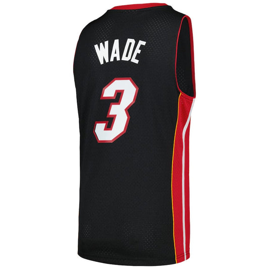 M.Heat #3 Dwyane Wade Mitchell & Ness 2012-13 Hardwood Classics Swingman Jersey - Black Stitched American Basketball Jersey UNEC