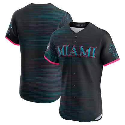 Miami Marlins 2025 City Connect Elite Jersey With Sponsor Patch - Black Stitched Baseball Jersey
