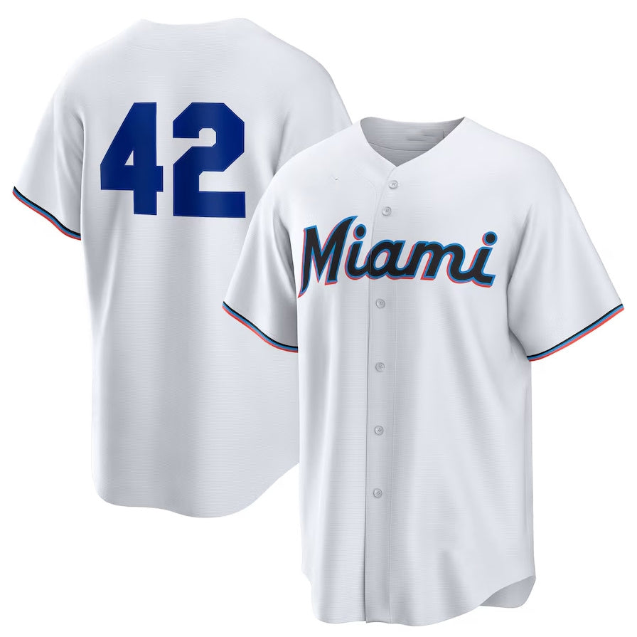 Miami Marlins Home 2025 Jackie Robinson Day Replica Jersey - White Stitched Baseball Jersey