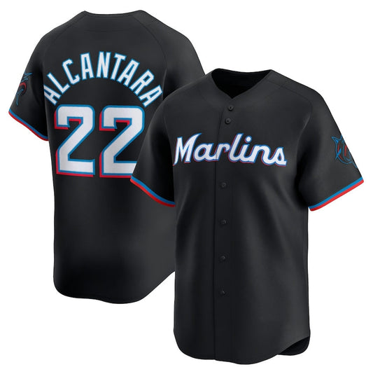 Miami Marlins #22 Sandy Alcantara Alternate Limited Player Jersey - Black Stitched Baseball Jersey