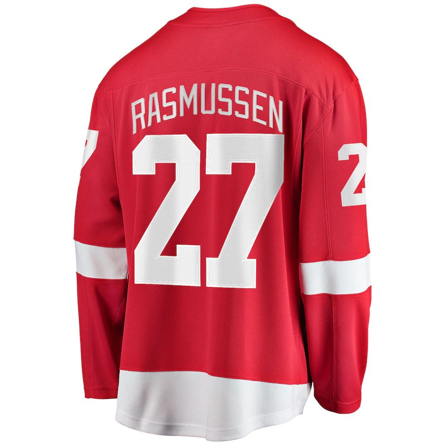 D.Red Wings #27 Michael Rasmussen Fanatics Branded Home Breakaway Player Jersey Red Stitched American Hockey Jersey UNEC