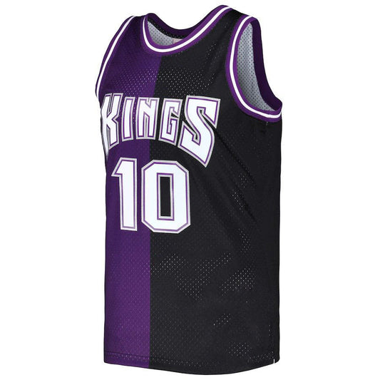 S.Kings #10 Mike Bibby Mitchell & Ness Hardwood Classics 2001-02 Split Swingman Jersey Purple Black Stitched American Basketball Jersey UNEC