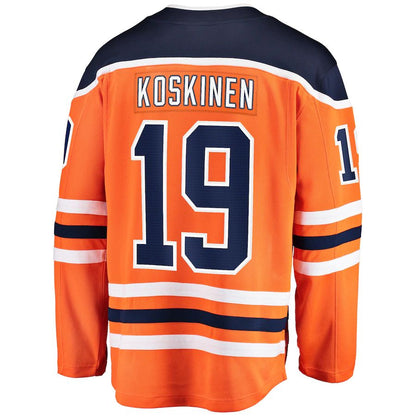 E.Oilers #19 Mikko Koskinen Fanatics Branded Breakaway Team Color Player Jersey Orange Stitched American Hockey Jersey UNEC