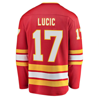 C.Flames #17 Milan Lucic Fanatics Branded Home Breakaway Player Jersey Red Stitched American Hockey Jersey UNEC