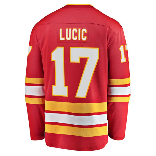 C.Flames #17 Milan Lucic Fanatics Branded Home Breakaway Player Jersey Red Stitched American Hockey Jersey UNEC