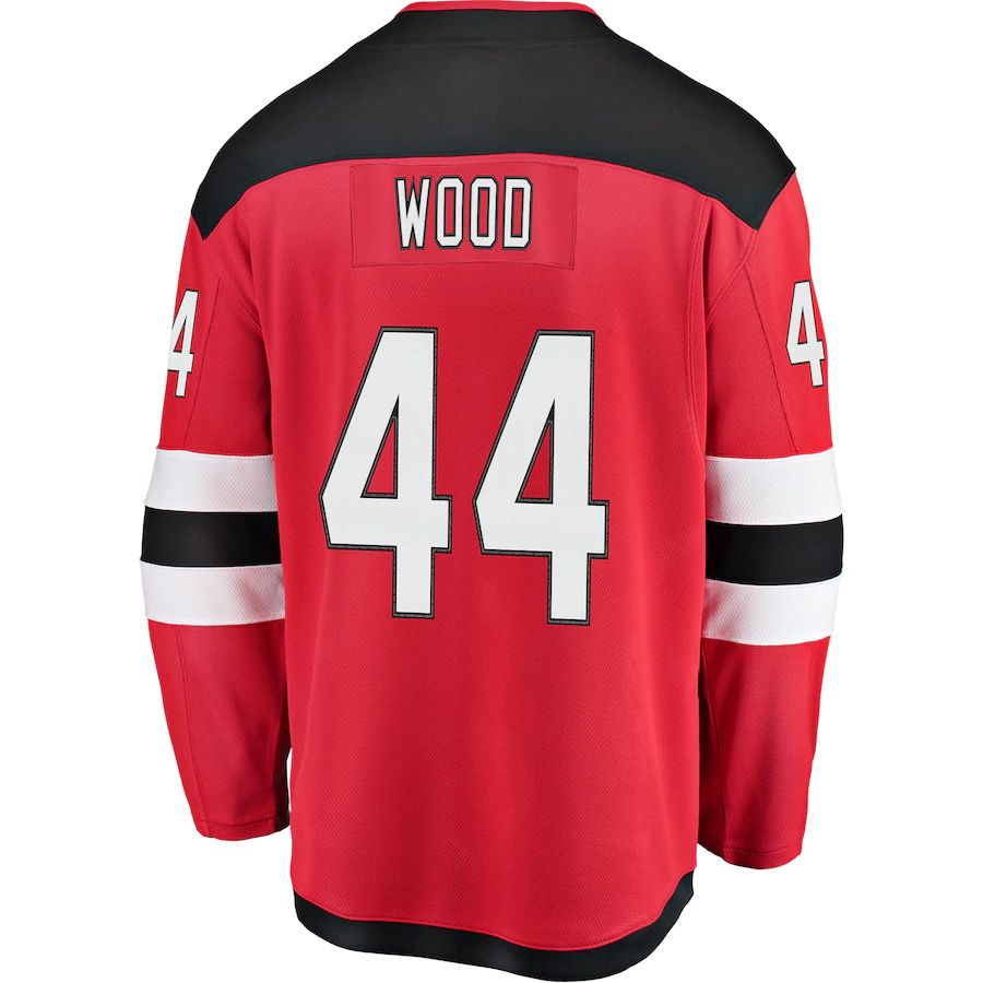 NJ.Devils #44 Miles Wood Fanatics Branded Home Breakaway Player Jersey  Red Stitched American Hockey Jersey UNEC