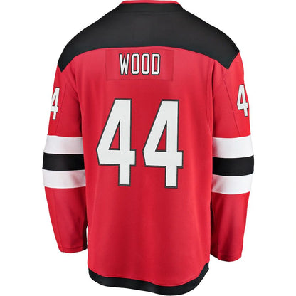 NJ.Devils #44 Miles Wood Fanatics Branded Home Breakaway Player Jersey  Red Stitched American Hockey Jersey UNEC