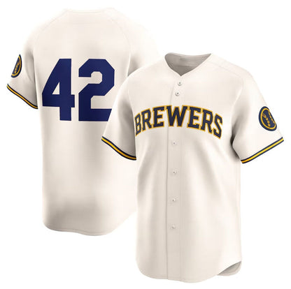 Milwaukee Brewers 2024 #42 Jackie Robinson Day Home Limited Jersey ¨C Cream Stitches Baseball Jerseys