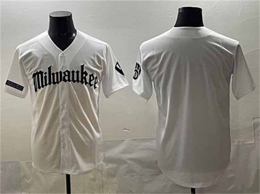 Milwaukee Brewers Blank White 'Gothic 414 Shadows Edition' Vapor Premier Limited Stitched Baseball Jersey