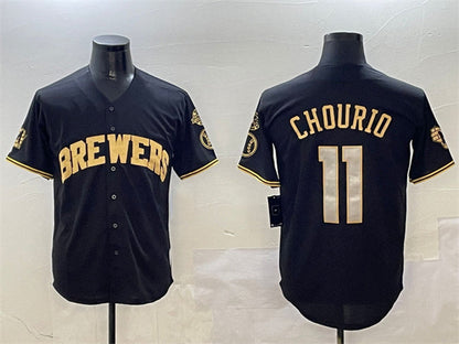 Milwaukee Brewers #11 Jackson Chourio Black Gold With Home Patch Limited Stitched Baseball Jersey