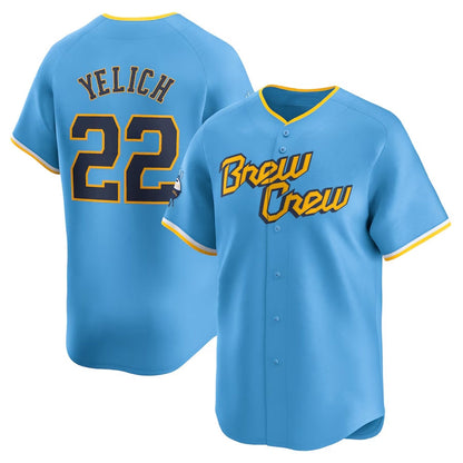 Milwaukee Brewers #22 Christian Yelich City Connect Limited Player Jersey - Powder Blue Stitched Baseball Jersey