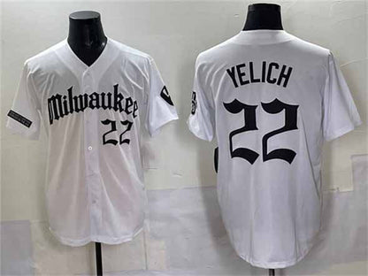 Milwaukee Brewers #22 Christian Yelich White 'Gothic 414 Shadows Edition' Vapor Premier Limited Stitched Baseball Jersey