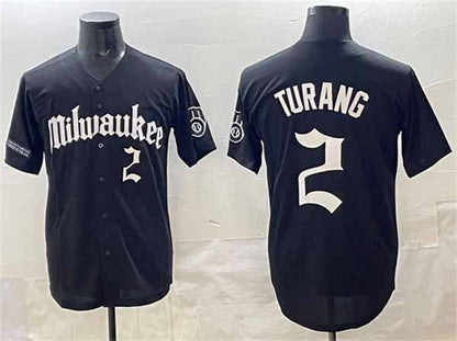 Milwaukee Brewers #2 Brice Turang Black 'Gothic 414 Shadows Edition' Vapor Premier Limited Stitched Baseball Jersey