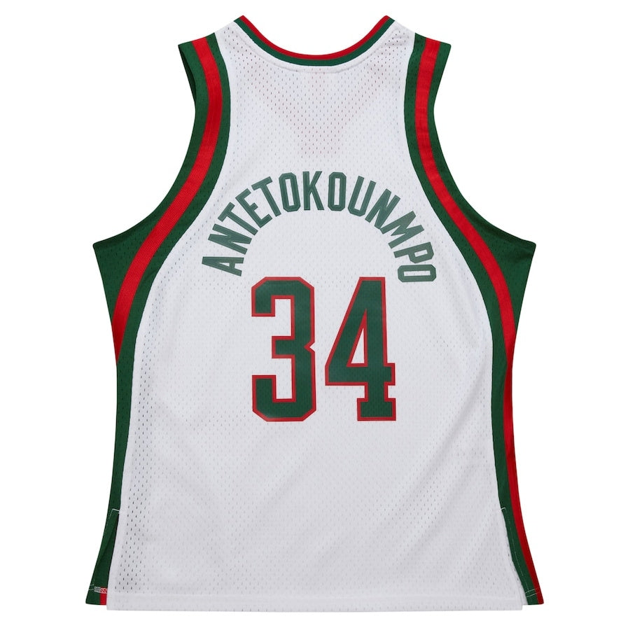 M.Bucks #34 Giannis Antetokounmpo Mitchell & Ness 2013-14 Hardwood Classics Swingman Jersey - White Stitched American Basketball Jersey UNEC