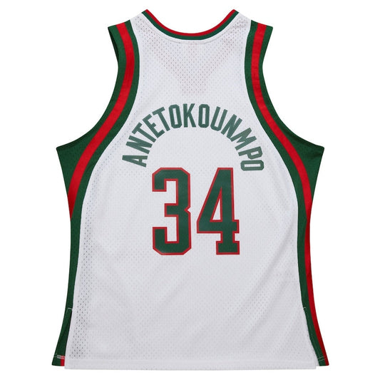 M.Bucks #34 Giannis Antetokounmpo Mitchell & Ness 2013-14 Hardwood Classics Swingman Jersey - White Stitched American Basketball Jersey UNEC