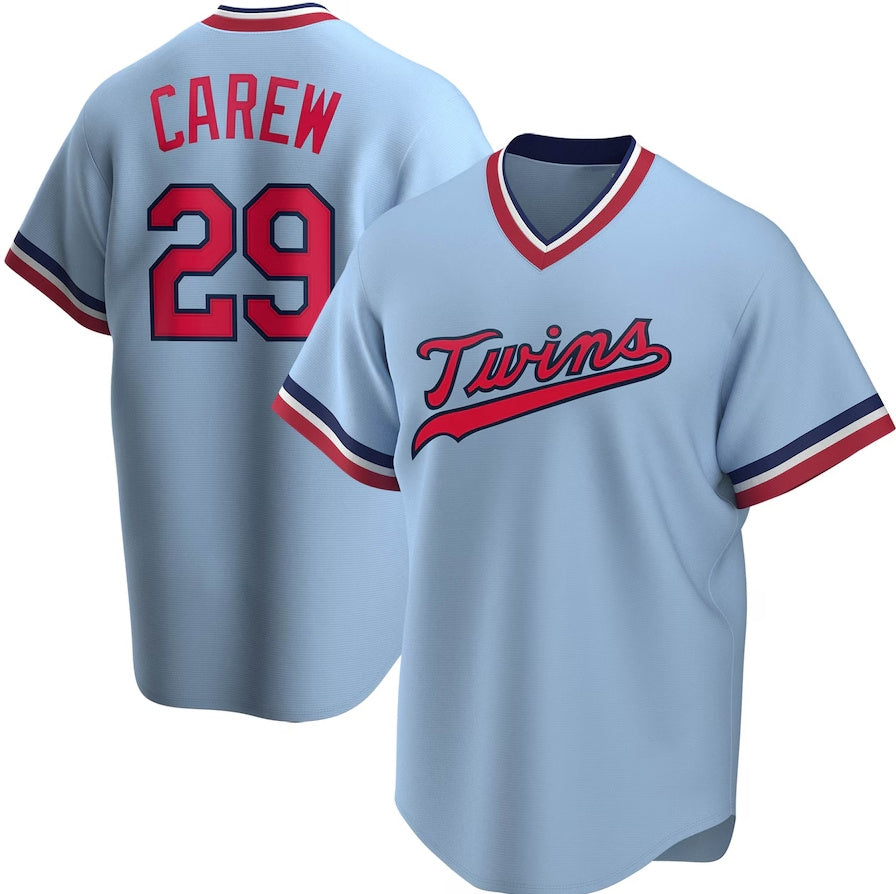 Minnesota Twins #29 Rod Carew Road Cooperstown Collection Player Jersey - Light Blue Stitched Baseball Jersey