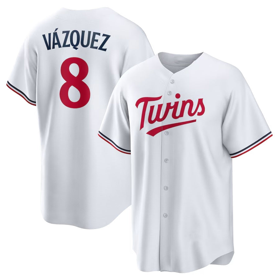 Minnesota Twins #8 Christian Vazquez Home Replica Jersey - White Stitched Baseball Jersey