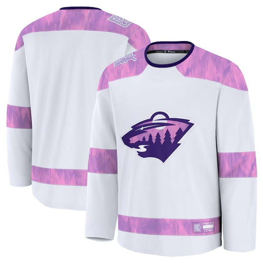 M.Wild Fanatics 2024 Hockey Fights Cancer Practice Jersey - White Stitched American Hockey Jersey UNEC