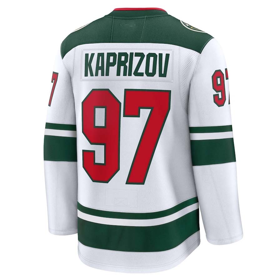 M.Wild #97 Kirill Kaprizov Fanatics Away Premium Jersey - White Stitched American Hockey Jersey UNEC
