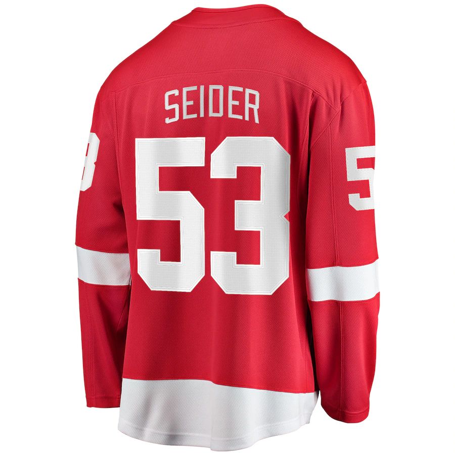 D.Red Wings #53 Moritz Seider Fanatics Branded Home Breakaway Player Jersey Red Stitched American Hockey Jersey UNEC