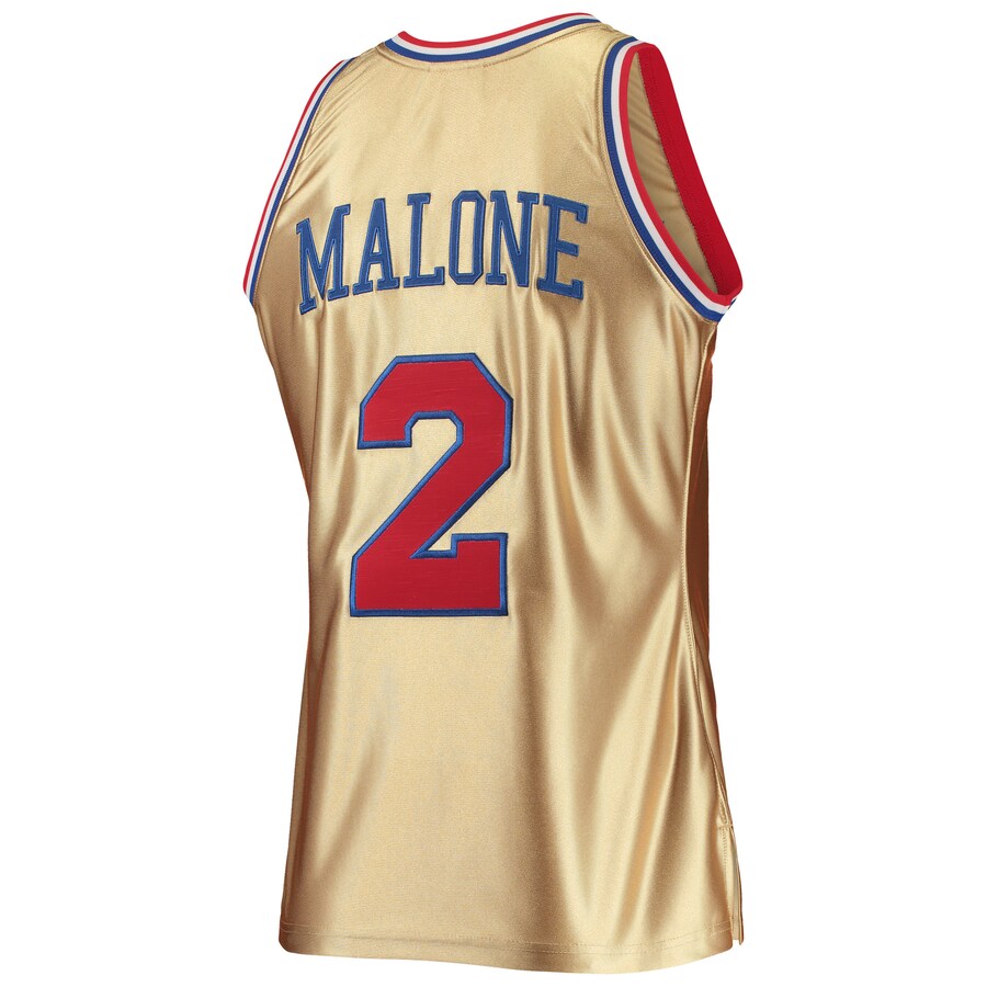 PH.76ers #2 Moses Malone Mitchell & Ness 75th Anniversary 1982-83 Hardwood Classics Swingman Jersey - Gold Stitched American Basketball Jersey UNEC
