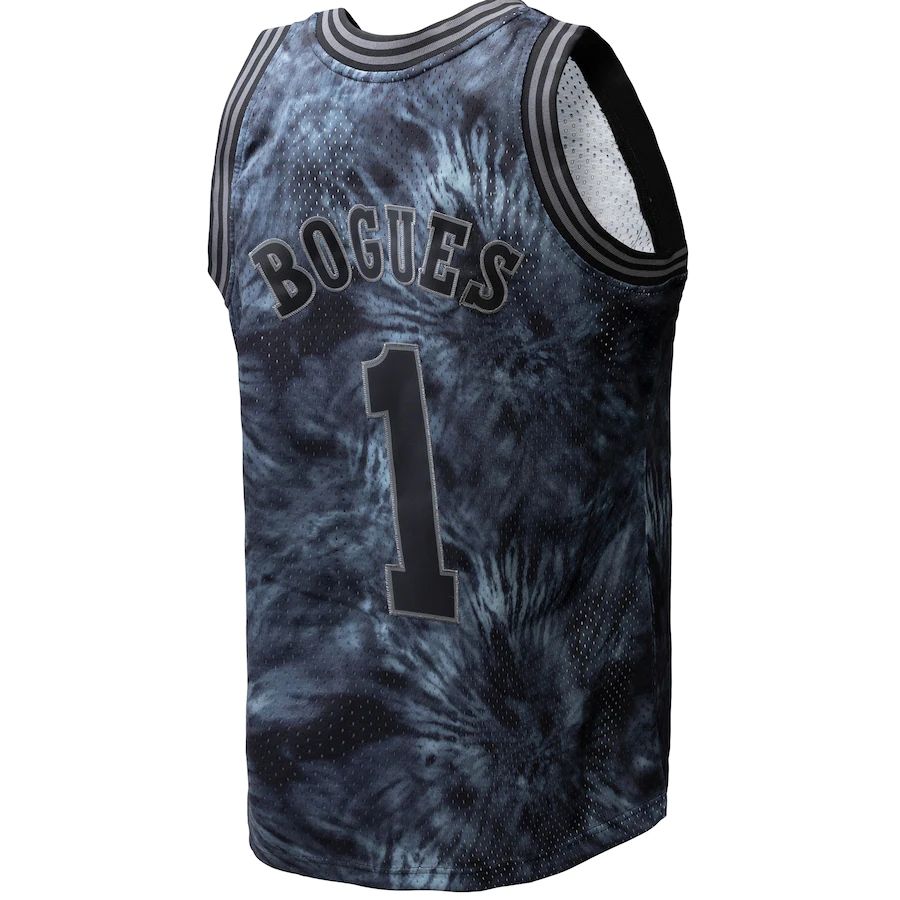 C.Hornets #1 Muggsy Bogues Mitchell & Ness Unisex Hardwood Classics 1992-93 Tie-Dye Swingman Jersey Black Stitched American Basketball Jersey UNEC