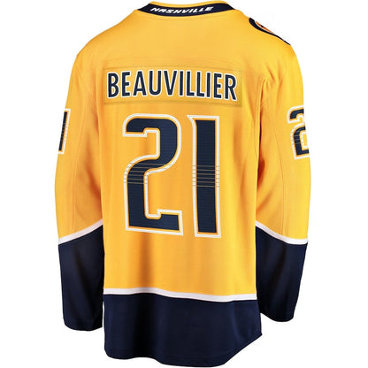 N.Predators #21 Anthony Beauvillier Fanatics Premier Breakaway Player Jersey - Gold Stitched American Hockey Jersey UNEC