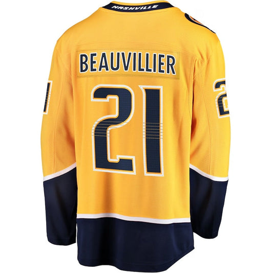 N.Predators #21 Anthony Beauvillier Fanatics Premier Breakaway Player Jersey - Gold Stitched American Hockey Jersey UNEC