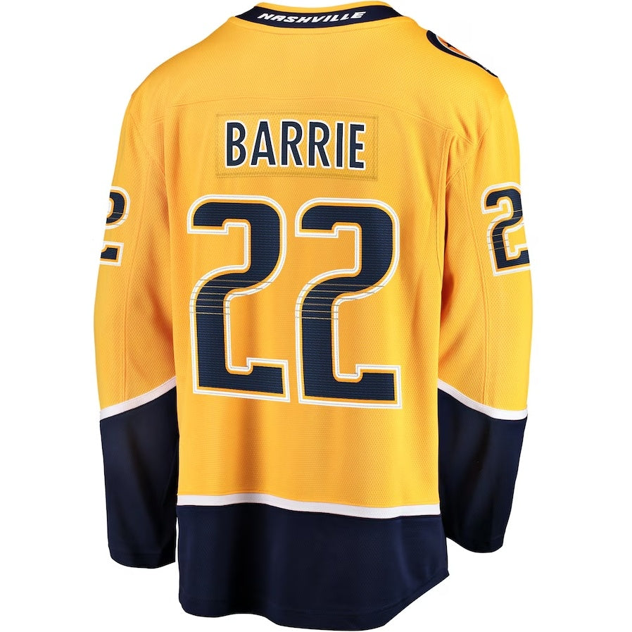 N.Predators #22 Tyson Barrie Fanatics Home Breakaway Jersey - Gold Stitched American Hockey Jersey UNEC