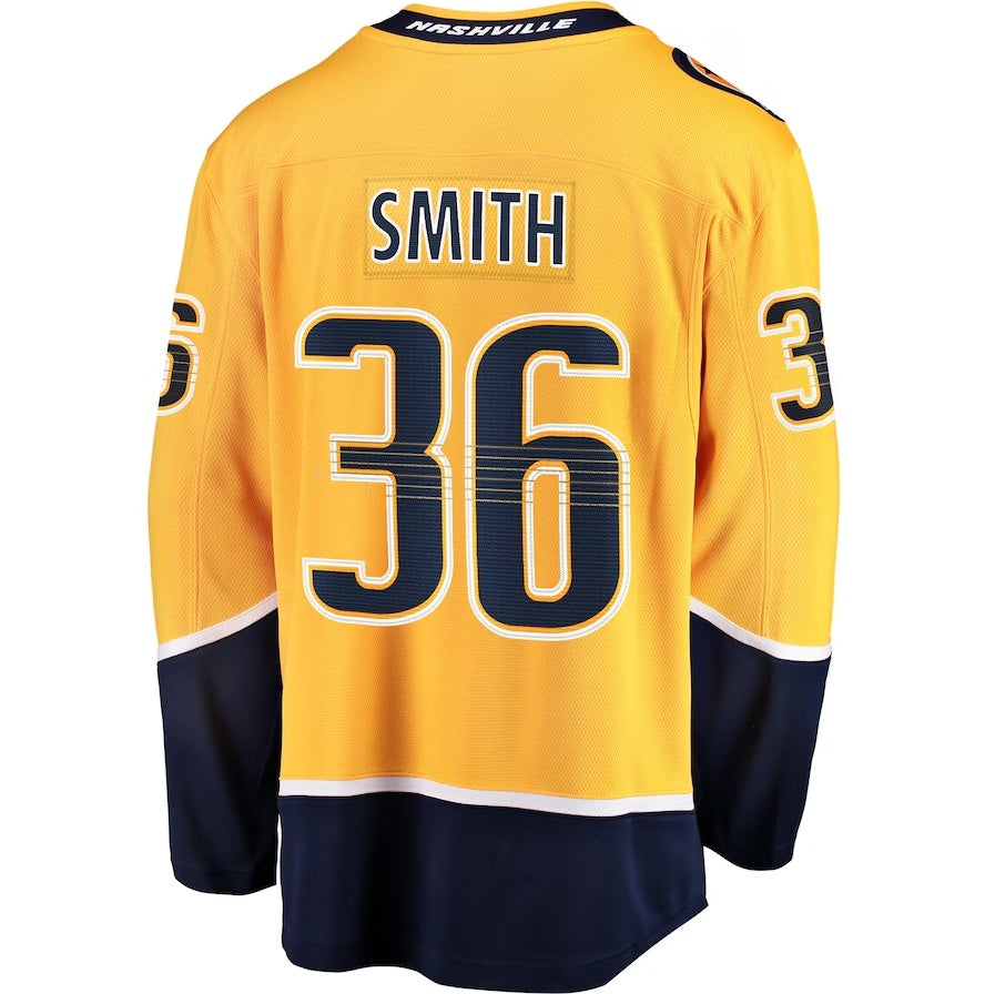 N.Predators #36 Cole Smith Fanatics Premier Breakaway Player Jersey - Gold Stitched American Hockey Jersey UNEC