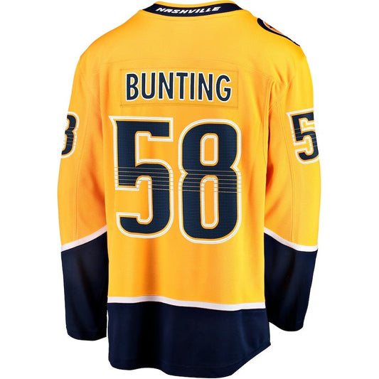 N.Predators #58 Michael Bunting Fanatics Home Breakaway Jersey - Gold Stitched American Hockey Jersey UNEC