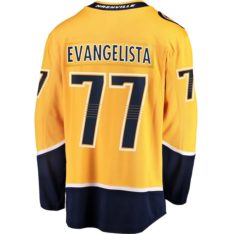N.Predators #77 Luke Evangelista Fanatics Premier Breakaway Player Jersey - Gold Stitched American Hockey Jersey UNEC