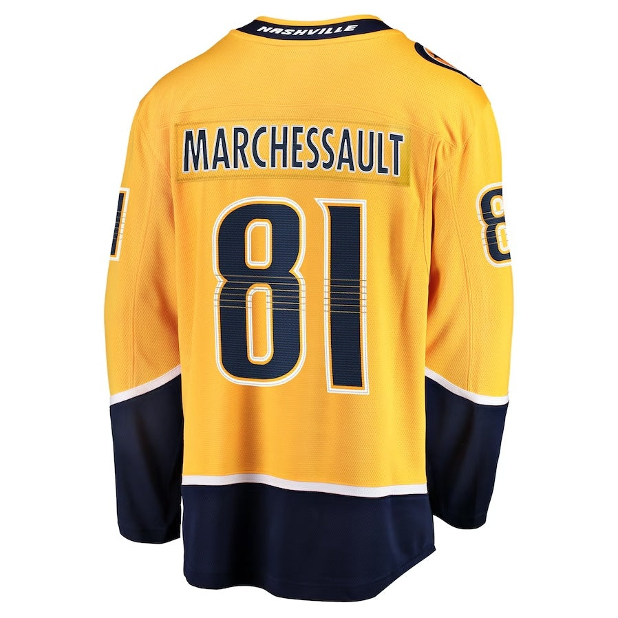 N.Predators #81 Jonathan Marchessault Fanatics Home Premier Breakaway Player Jersey - Gold Stitched American Hockey Jersey UNEC