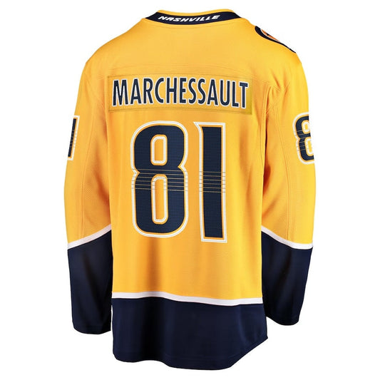 N.Predators #81 Jonathan Marchessault Fanatics Home Premier Breakaway Player Jersey - Gold Stitched American Hockey Jersey UNEC