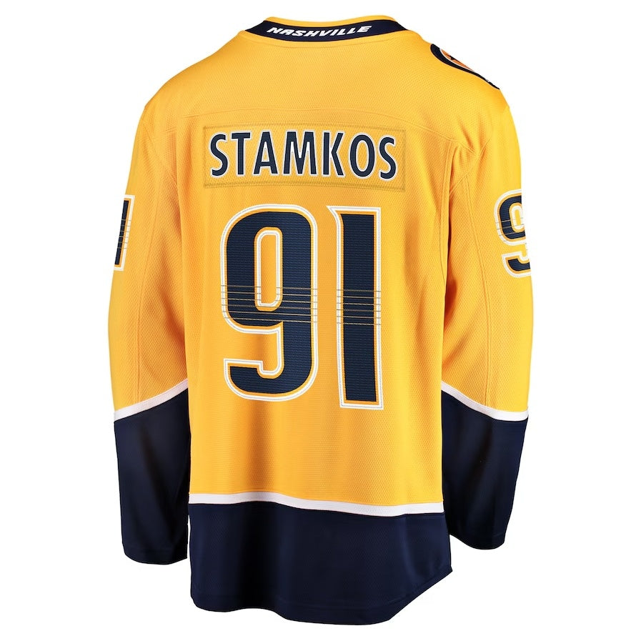 N.Predators #91 Steven Stamkos Fanatics Home Premier Breakaway Player Jersey - Gold Stitched American Hockey Jersey UNEC