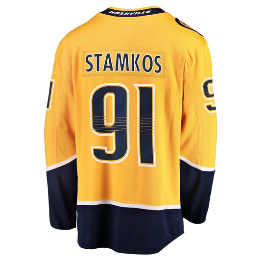 N.Predators #91 Steven Stamkos Fanatics Home Premier Breakaway Player Jersey - Gold Stitched American Hockey Jersey UNEC