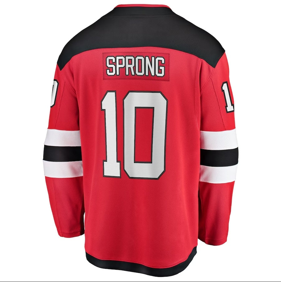 NJ.Devils #10 Daniel Sprong Fanatics Home Breakaway Jersey - Red Stitched American Hockey Jersey UNEC
