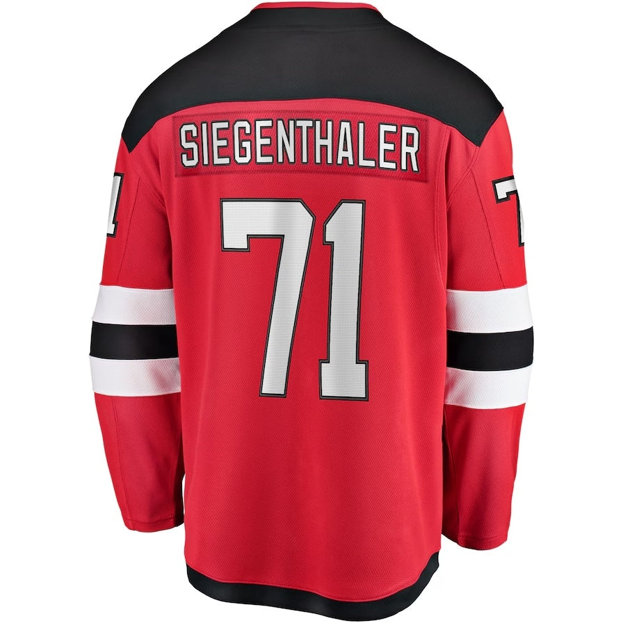 NJ.Devils #71 Jonas Siegenthaler Fanatics Home Breakaway Player Jersey - Red Stitched American Hockey Jersey UNEC