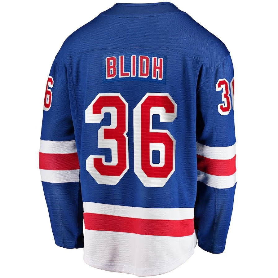 NY.Rangers #36 Anton Blidh Fanatics Home Breakaway Jersey - Blue Stitched American Hockey Jersey UNEC
