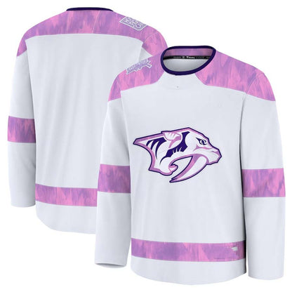 N.Predators Fanatics 2024 Hockey Fights Cancer Practice Jersey - White Stitched American Hockey Jersey UNEC