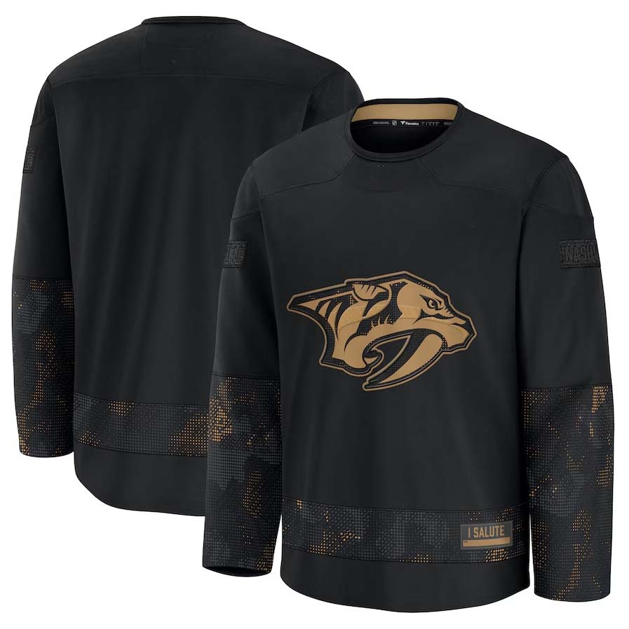 N.Predators Fanatics 2024 Military Appreciation Practice Jersey - Black Stitched American Hockey Jersey UNEC