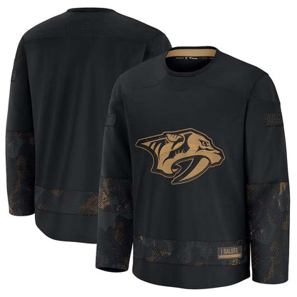 N.Predators Fanatics 2024 Military Appreciation Practice Jersey - Black Stitched American Hockey Jersey UNEC