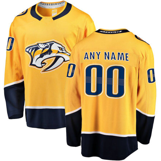 Custom N.Predators Fanatics Branded Home Breakaway  Gold Stitched American Hockey Jersey UNEC