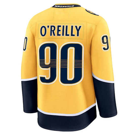 N.Predators #90 Ryan O'Reilly Fanatics Home Premium Jersey - Yellow Stitched American Hockey Jersey UNEC