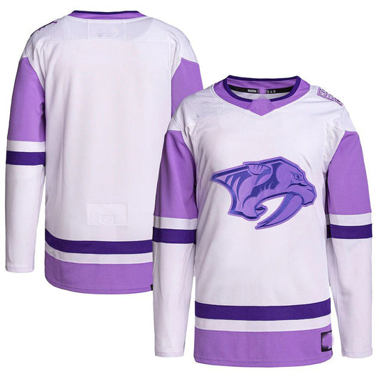 N.Predators Hockey Fights Cancer Primegreen Authentic Blank Practice Jersey White Purple Stitched American Hockey Jersey UNEC