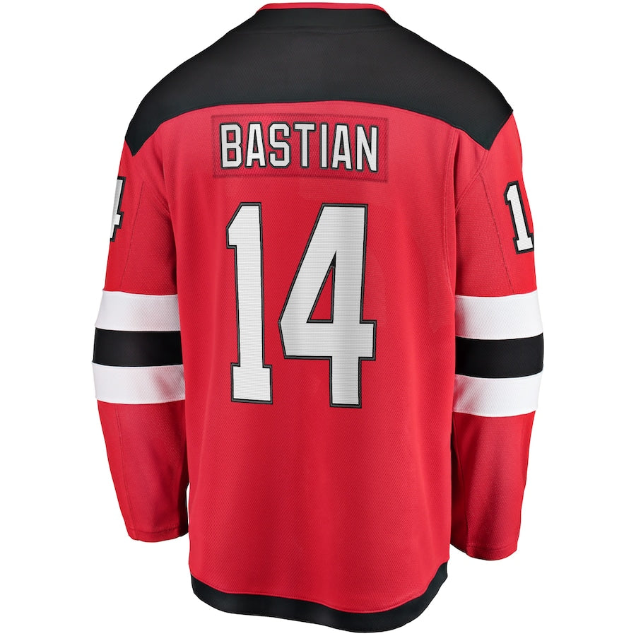 NJ.Devils #14 Nathan Bastian Fanatics Branded Home Breakaway Player Jersey Red Stitched American Hockey Jersey UNEC