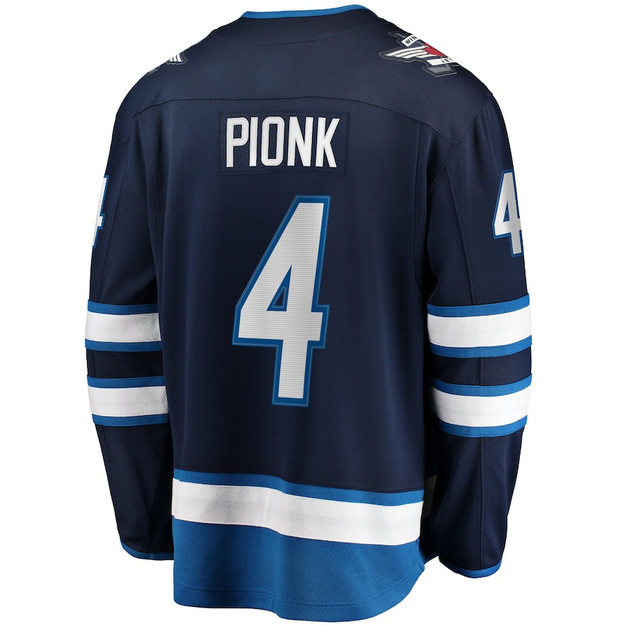 W.Jets #4 Neal Pionk Fanatics Branded Home Breakaway Player Jersey Navy Stitched American Hockey Jersey UNEC