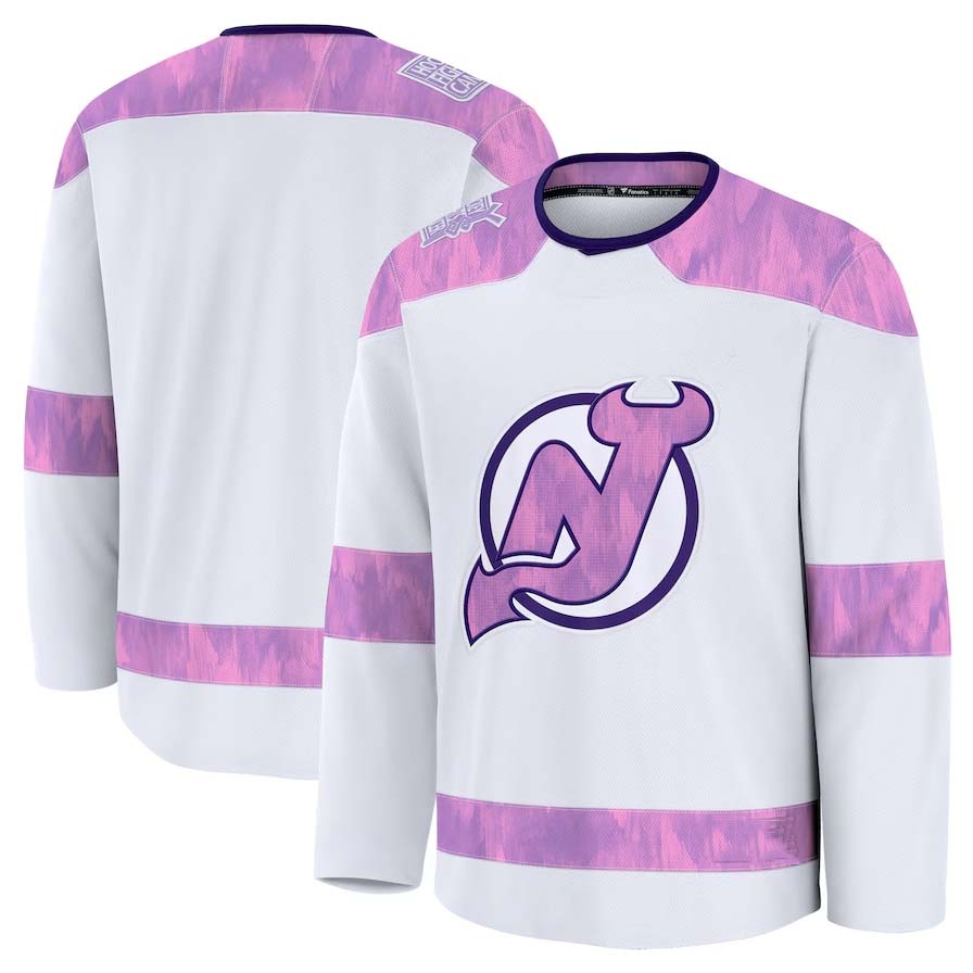 NJ.Devils Fanatics 2024 Hockey Fights Cancer Practice Jersey - White Stitched American Hockey Jersey UNEC
